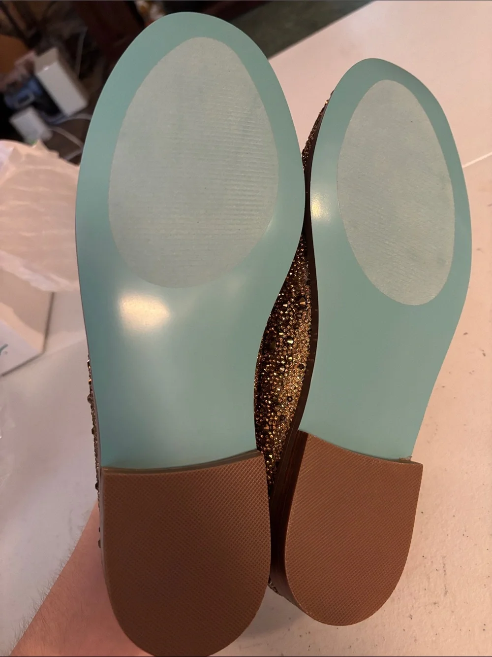 Betsey Johnson Gold Crystal Embellished Penny Loafers